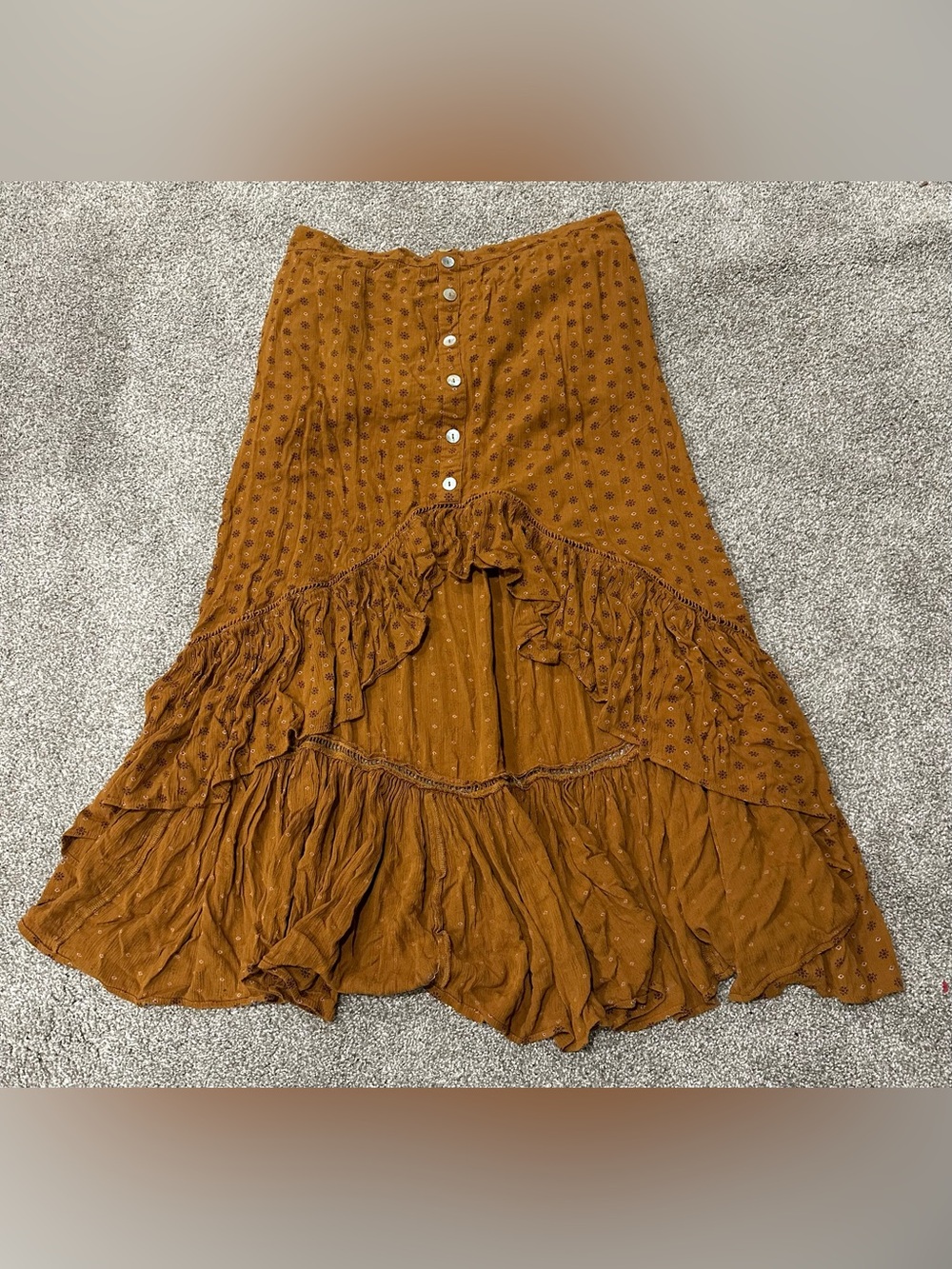 SHYANNE Western Women's Cognac Hi-Low Ruffled Maxi Skirt XL Country - Picture 2 of 5